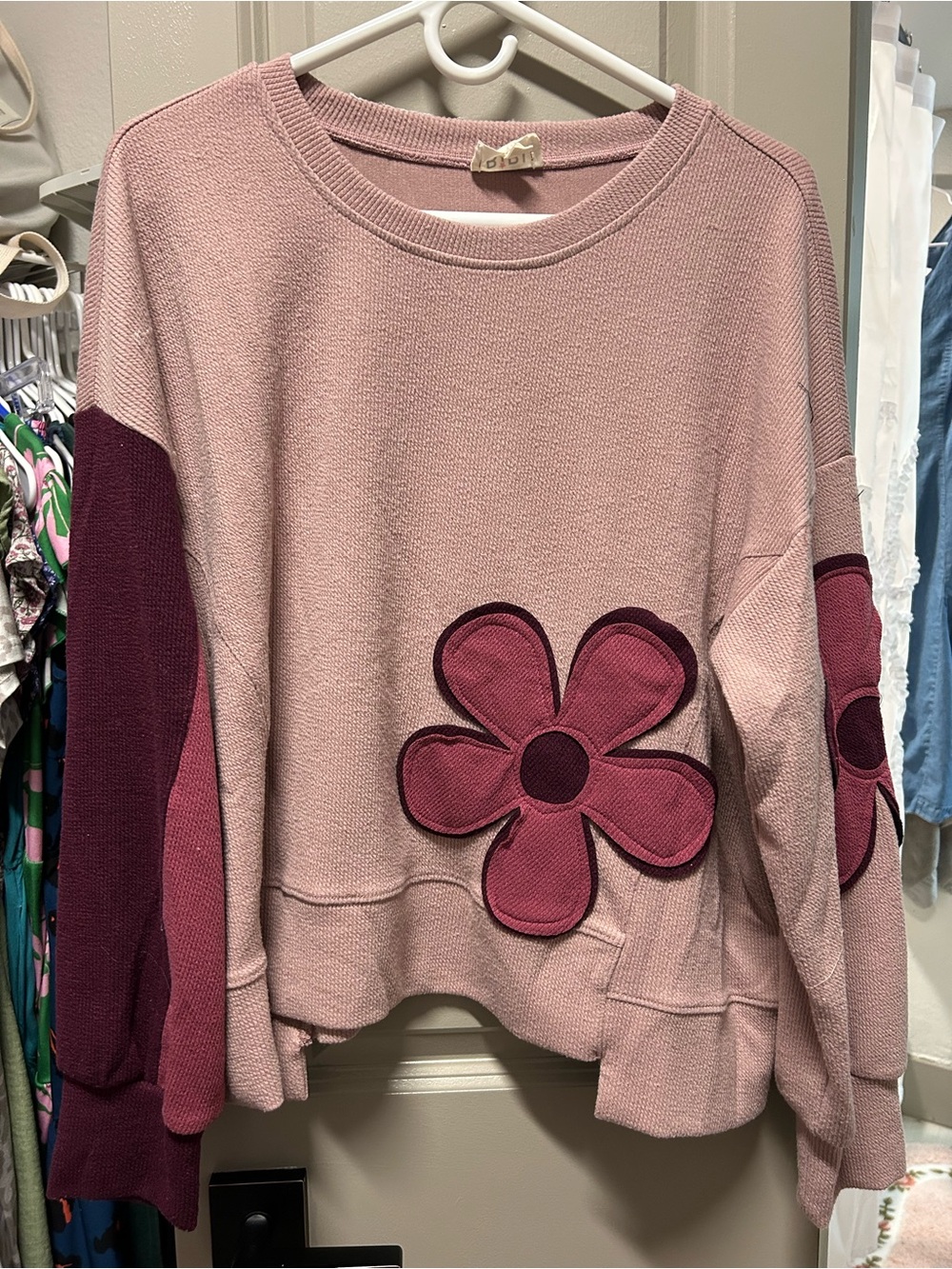 BiBi Dusty Pink Ribbed Crewneck